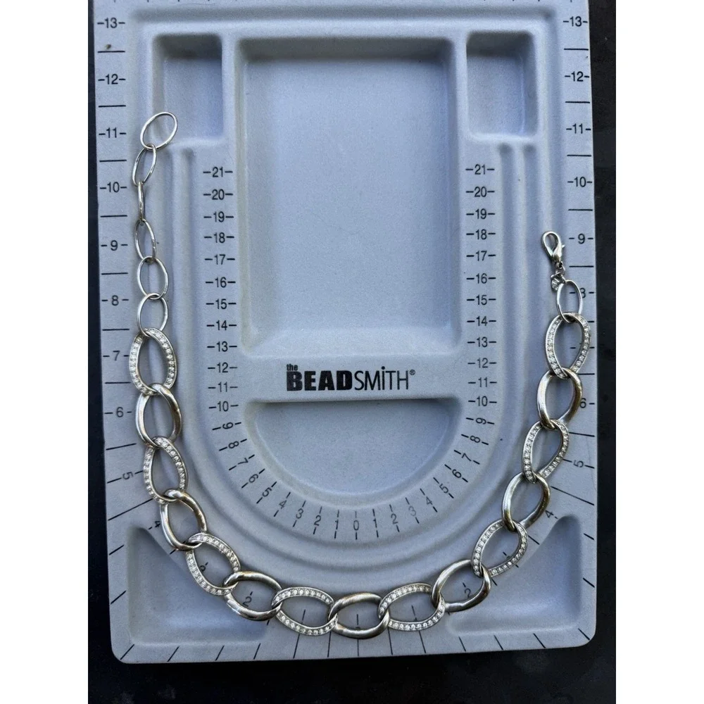 Rhinestone Silver Tone Chunky Chain Link Necklace with‎ Extender Glam Edgy Event - Picture 8 of 9